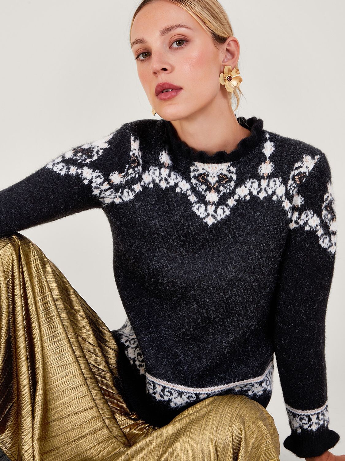 

Джемпер Fabe Fair Isle из смесовой шерсти Monsoon, древесный уголь