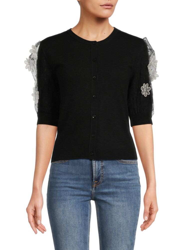 

Кардиган с короткими рукавами и цветочной аппликацией Redvalentino, черный