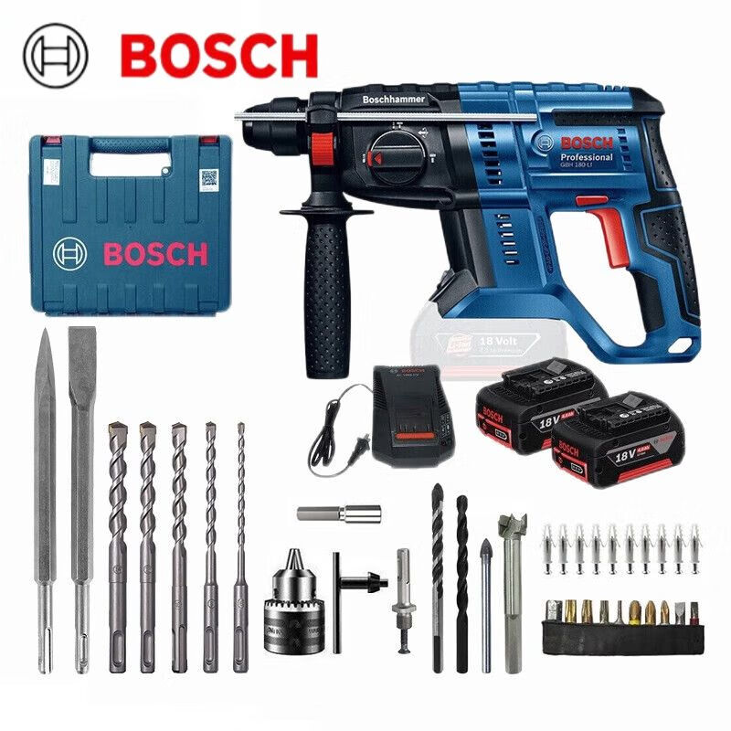 Дрель электрическая Bosch GBH 180-Li + насадки, два аккумулятора, зарядное устройство