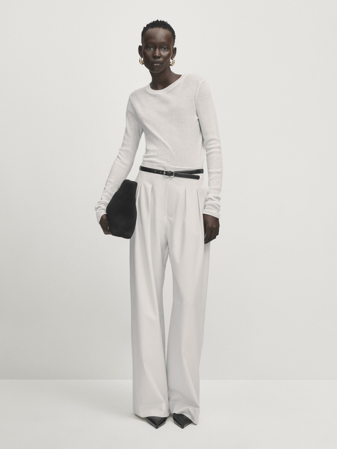 

Широкие брюки с вытачками Massimo Dutti, белый
