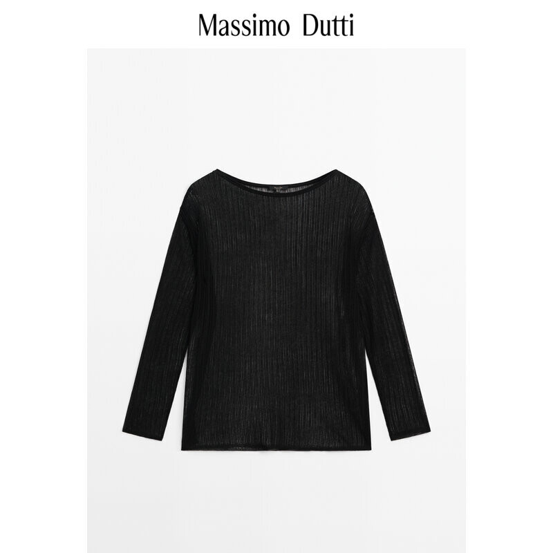 

Футболка женская Massimo Dutti с круглым вырезом и длинными рукавами, черный