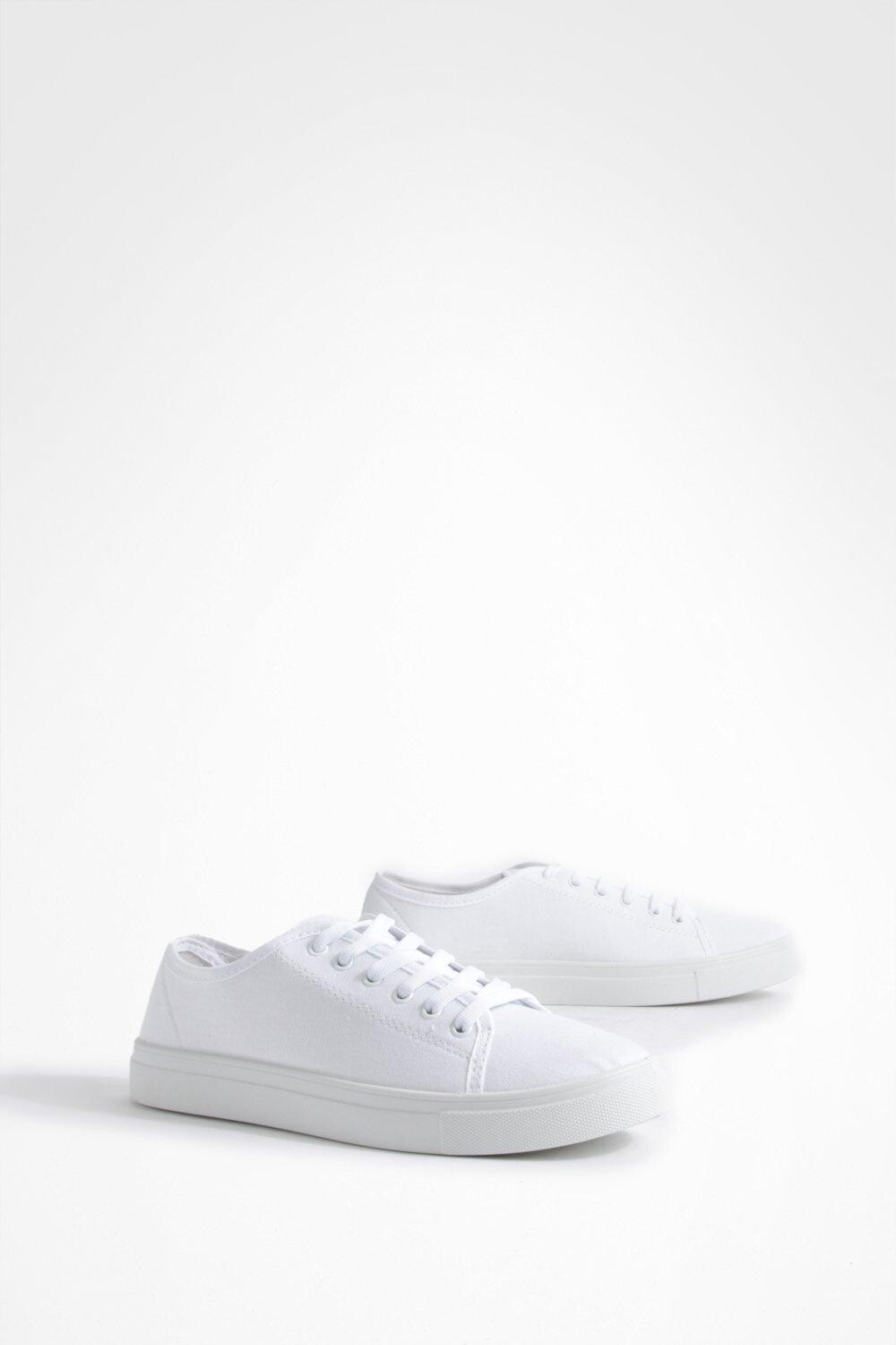 

Кроссовки на плоской подошве Basic Canvas Lace Up Pumps boohoo, белый