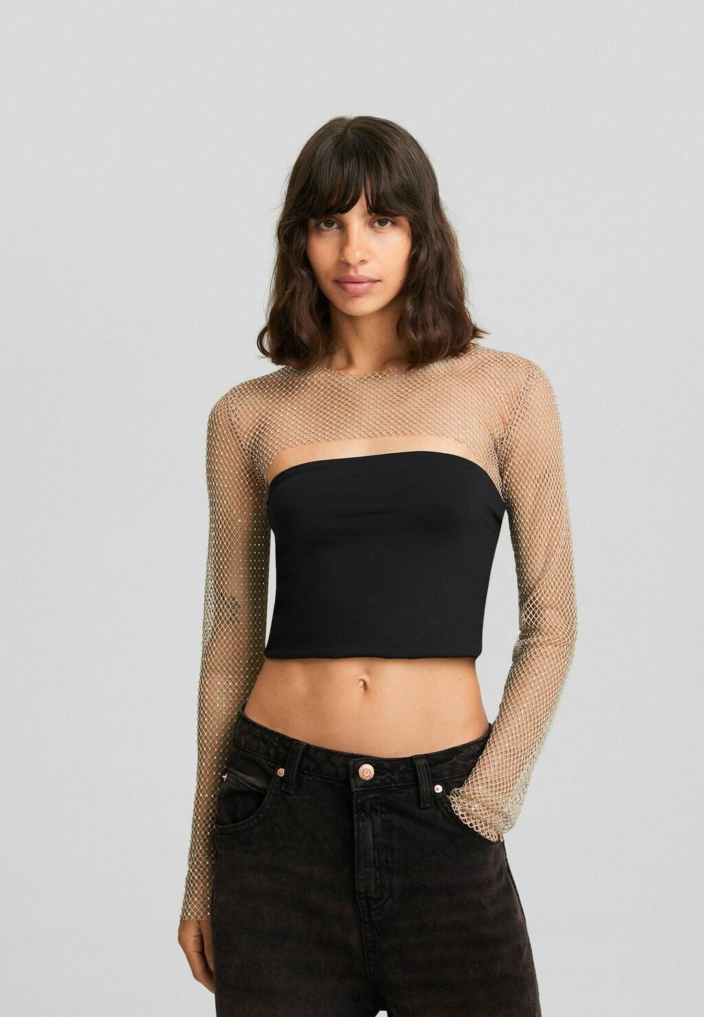 

Блузка LONG SLEEVE Rhinestone Bershka, розовый