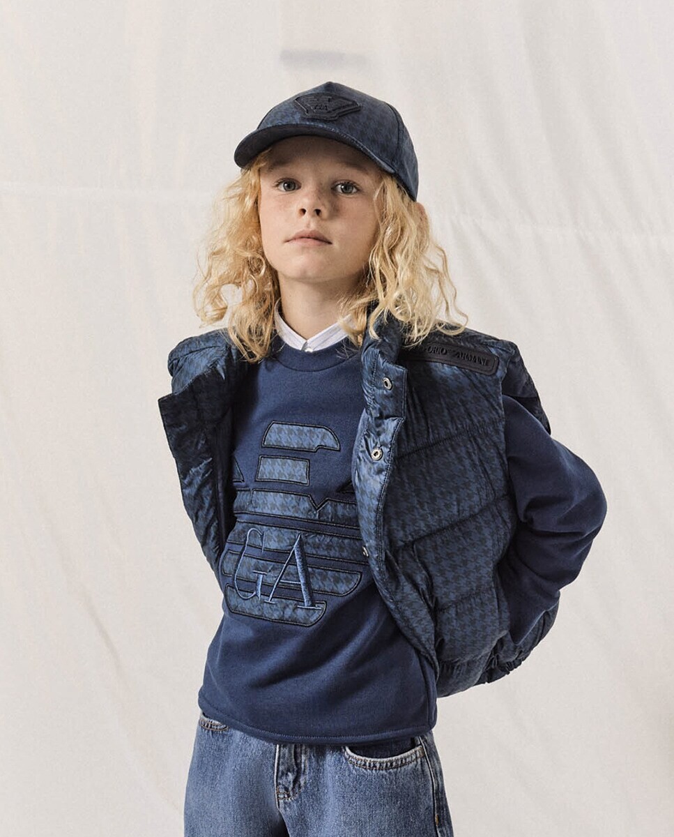 

Жилет для мальчика из нейлона с принтом Armani Exchange, темно-синий