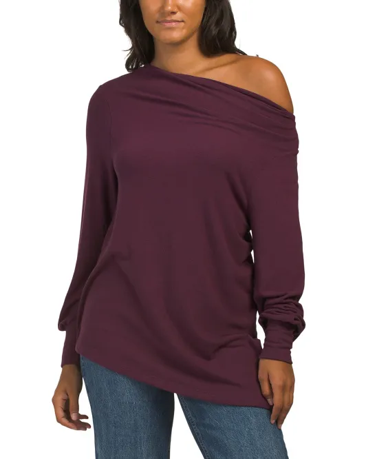 

Асимметричный топ с начесом Made In USA Giulia Michael Stars, цвет Plum