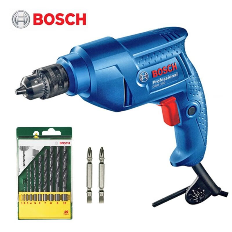 Дрель электрическая Bosch GBM340 + сверла