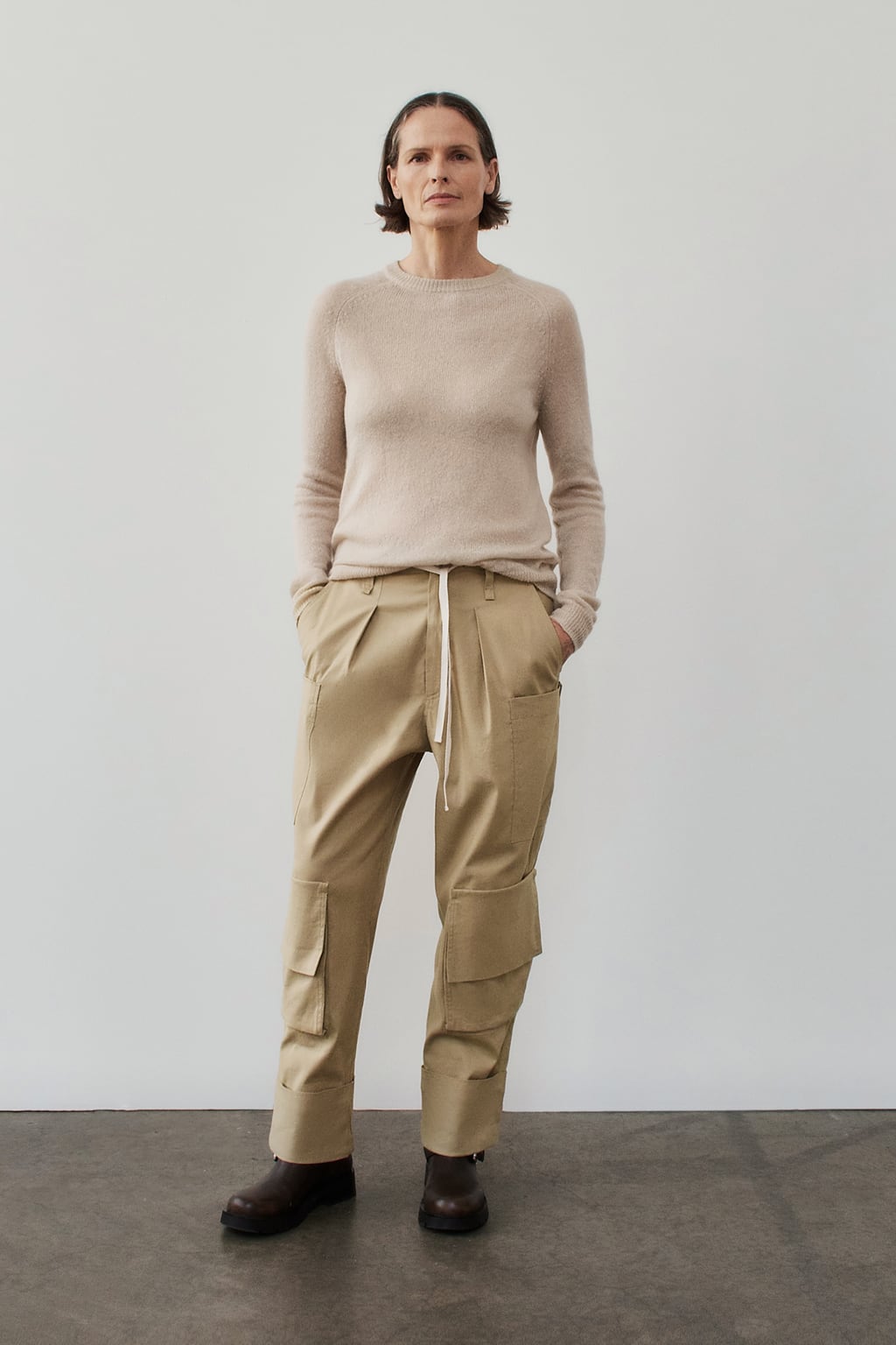 

Брюки в пижамном стиле Zw Collection ZARA, песочный