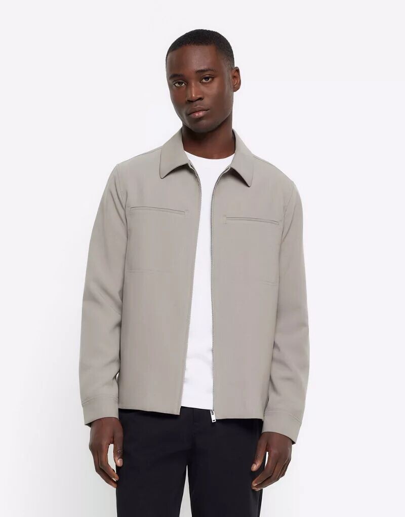 

Светлая серая элегантная куртка на молнии River Island Regular fit