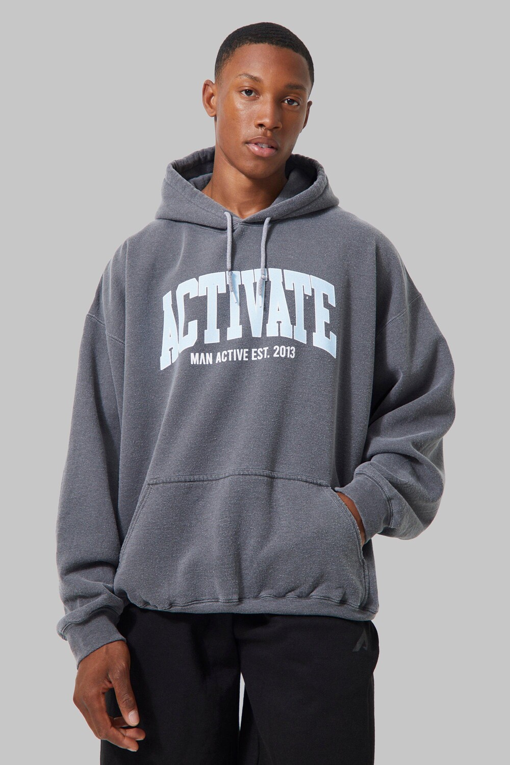 

Мужская худи active overdye activate Boohoo, угольный