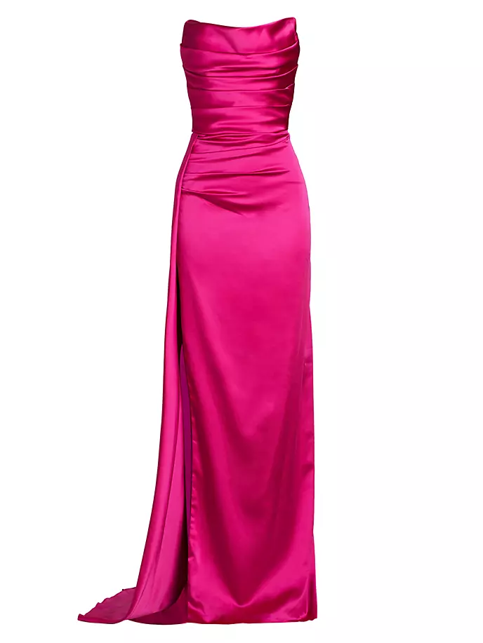 цена Атласное платье без бретелек Gemini со сборками Michael Costello Collection, цвет berry