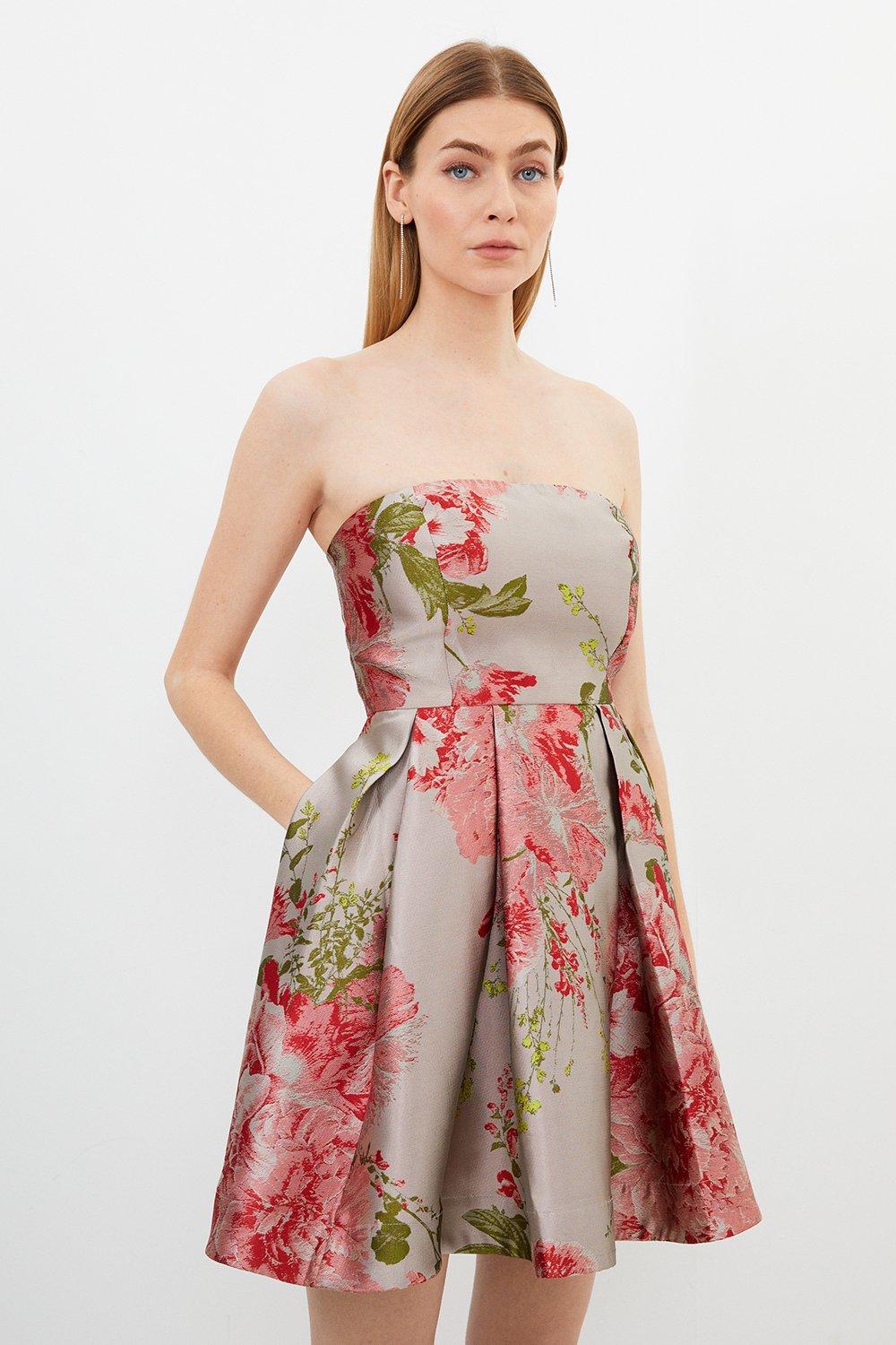 Тканое мини-платье для выпускного с винтажным цветочным принтом Karen Millen, мультиколор мини платье с цветочным принтом sl w1292 белый 44