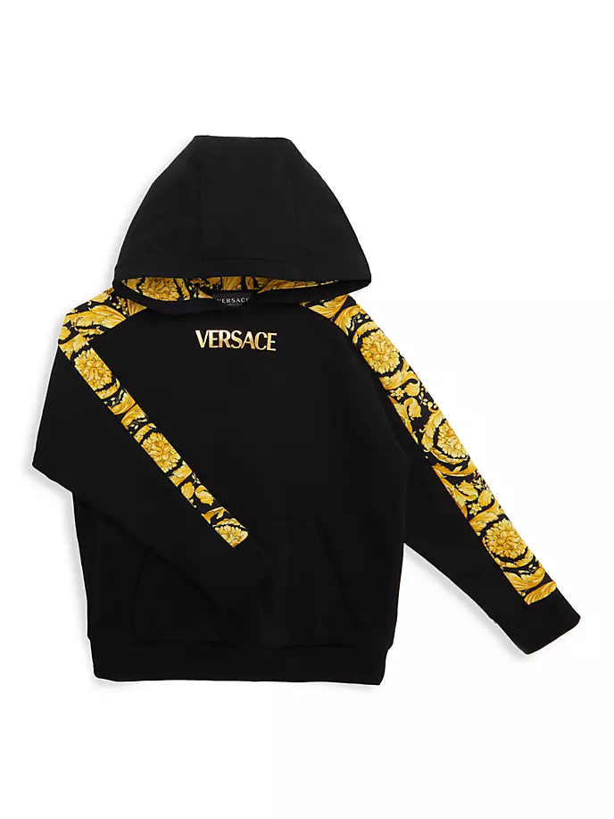 

Толстовка Little Kid's с фольгированным принтом и логотипом Barocco Versace, цвет black gold