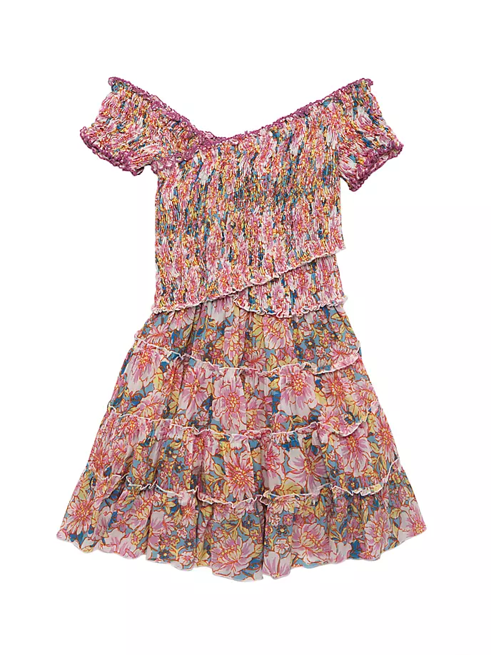 Платье Soledad с присборенным цветочным принтом для маленьких девочек и девочек Poupette St Barth, синий цена и фото