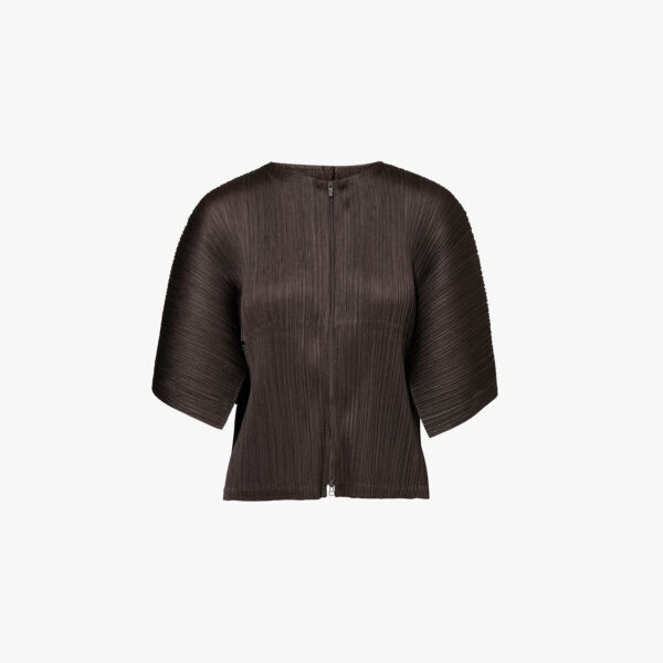 

Вязаный кардиган с круглым вырезом и короткими рукавами Pleats Please Issey Miyake, черный