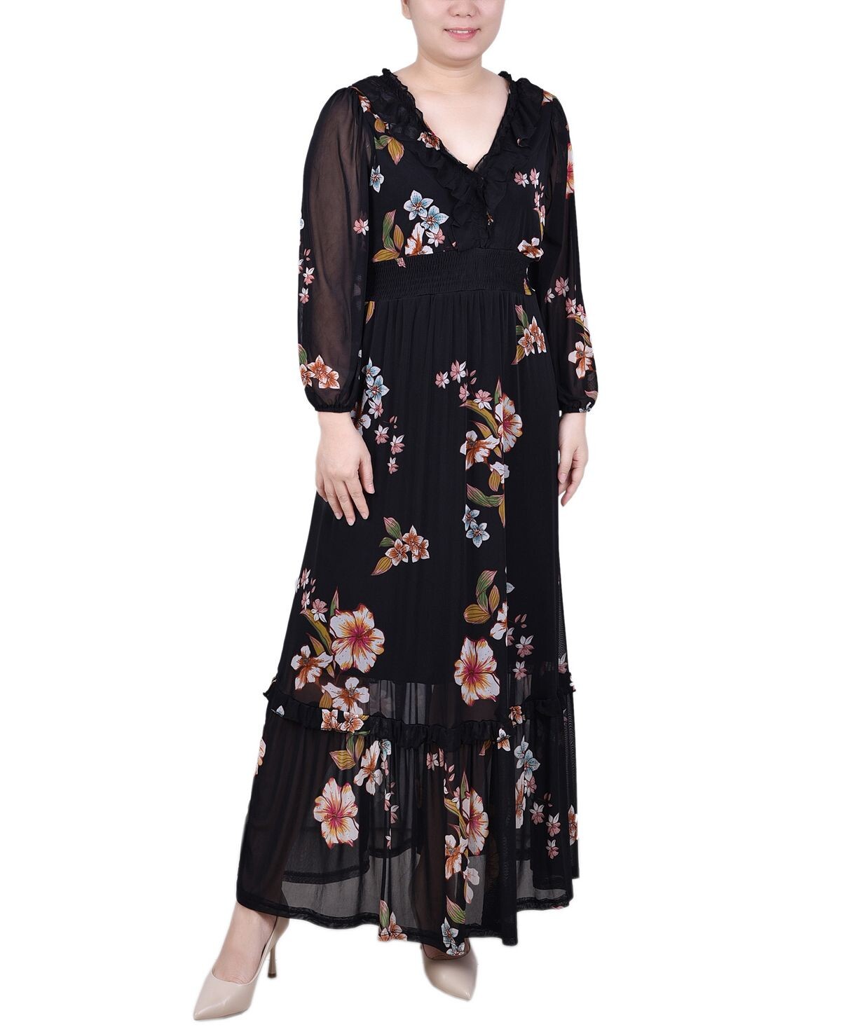

Женское сетчатое платье макси с длинными рукавами NY Collection