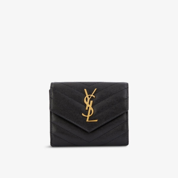 

Стеганый кожаный визитница с монограммой Saint Laurent, черный