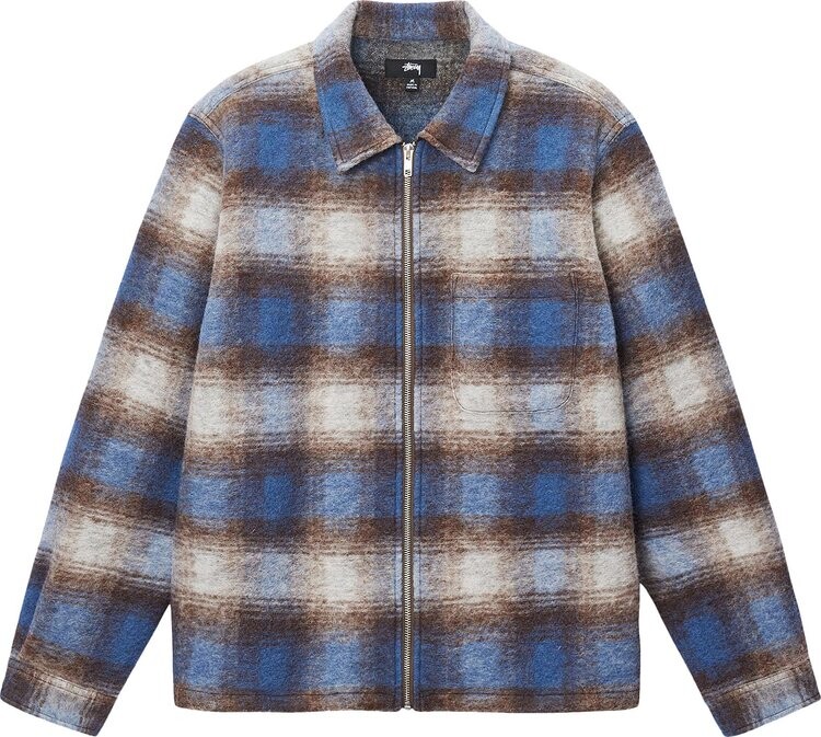 

Рубашка Stussy Brushed Wool Plaid Zip 'Blue', разноцветный, Серый