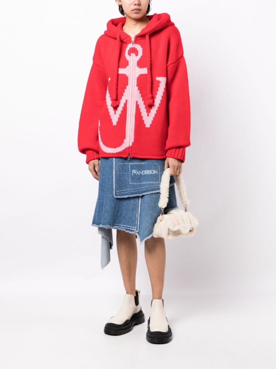 

Худи на молнии с логотипом JW Anderson, красный