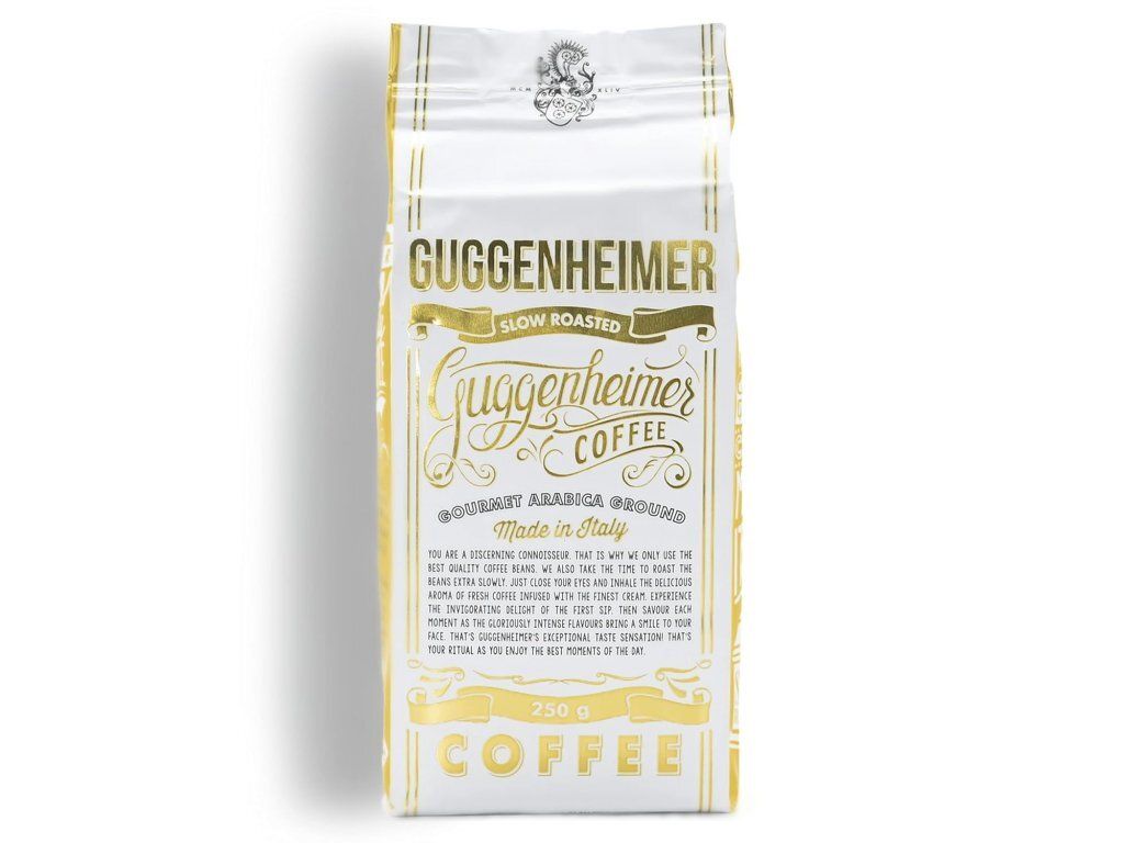 

Кофе молотый Guggenheimer 250г, Gourmet Arabica, медленной обжарки, слабая горечь, идеально подходит для мокко.