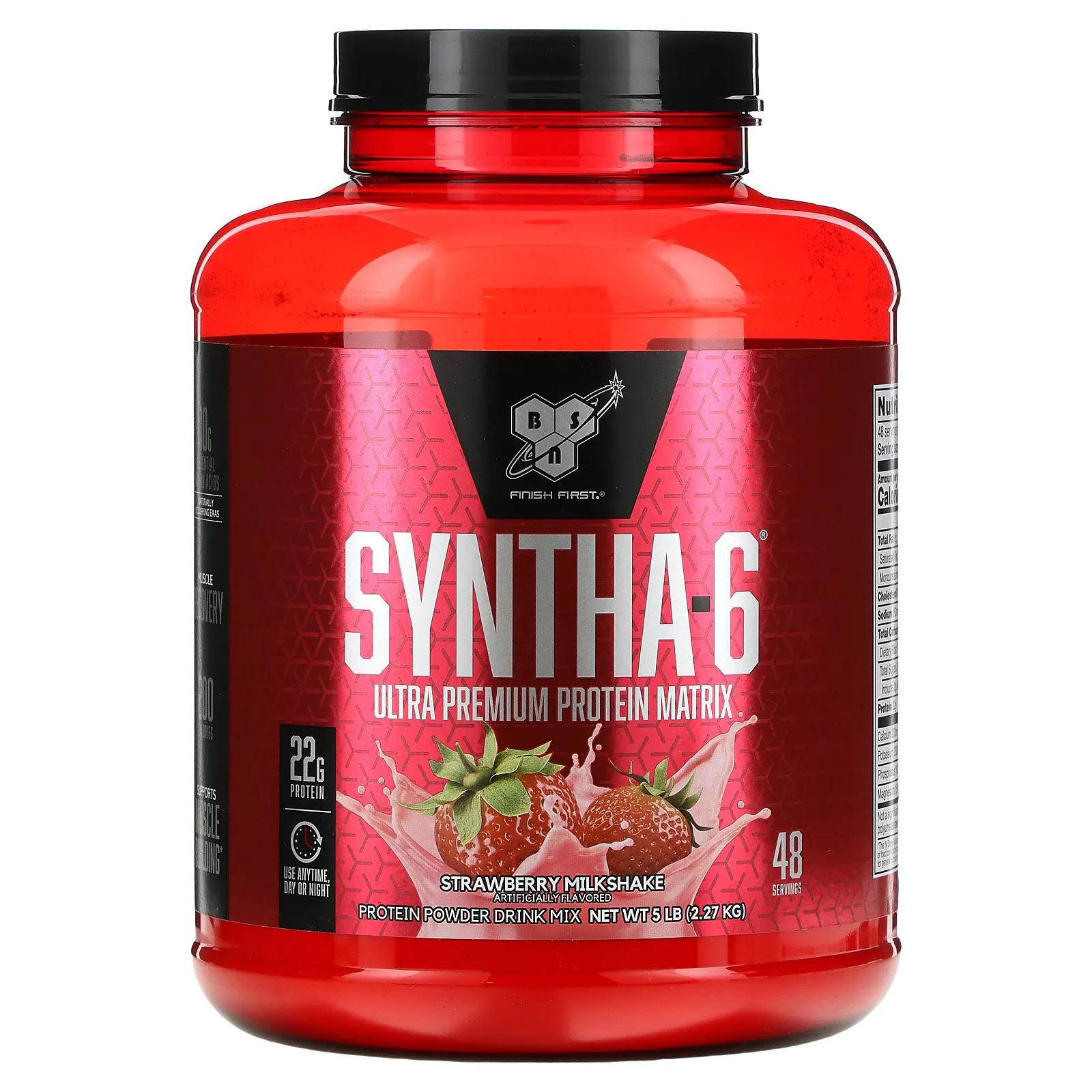 BSN Syntha-6 заменитель пищи или добавка клубничный молочный коктейль 5 фунтов (2,29 кг) bsn syntha 6 протеиновая матрица премиального качества ванильное мороженое 2 27 кг 5 фунтов