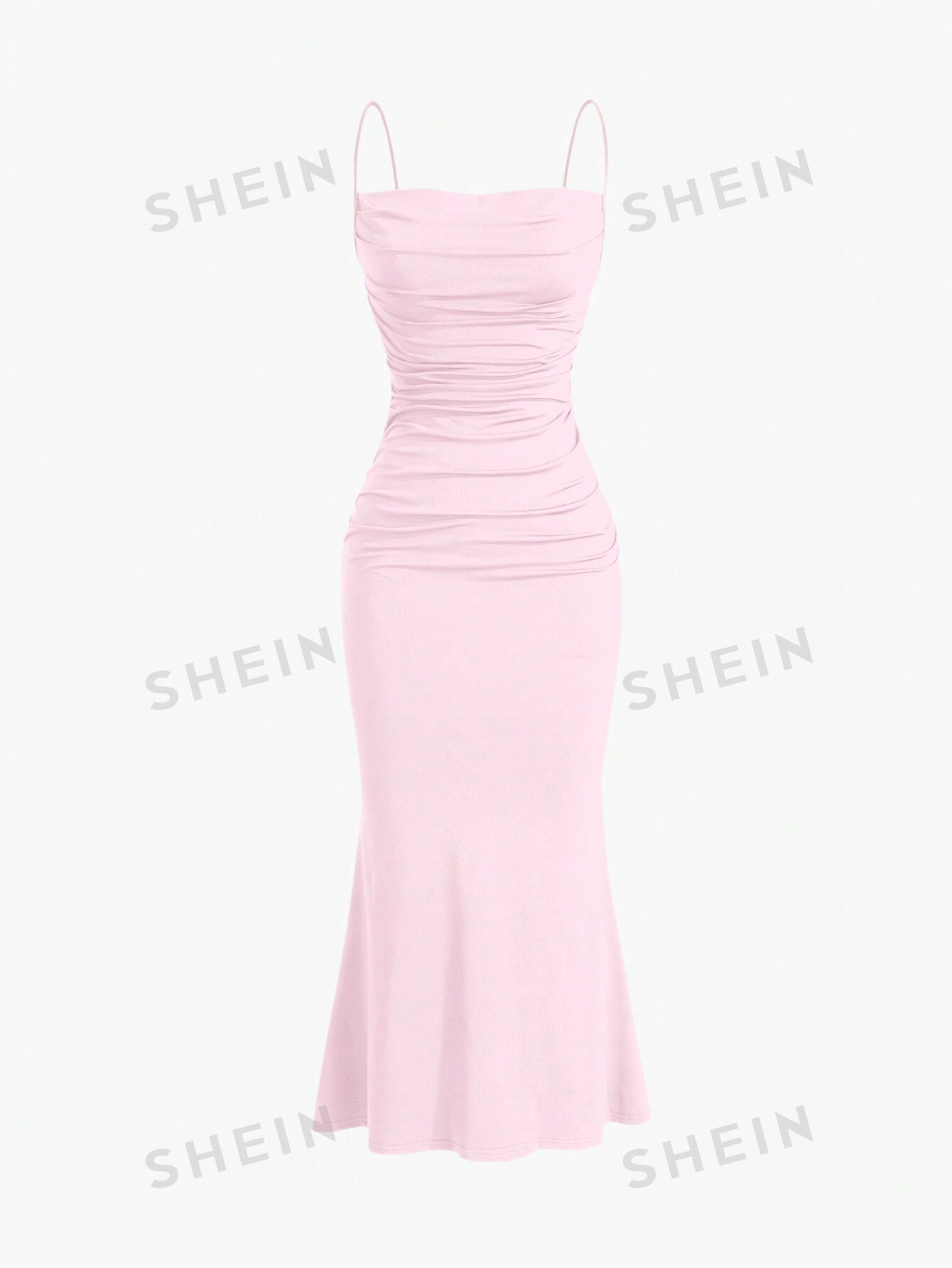 SHEIN MOD однотонное плиссированное платье с ремешками и подолом «рыбий хвост», детский розовый