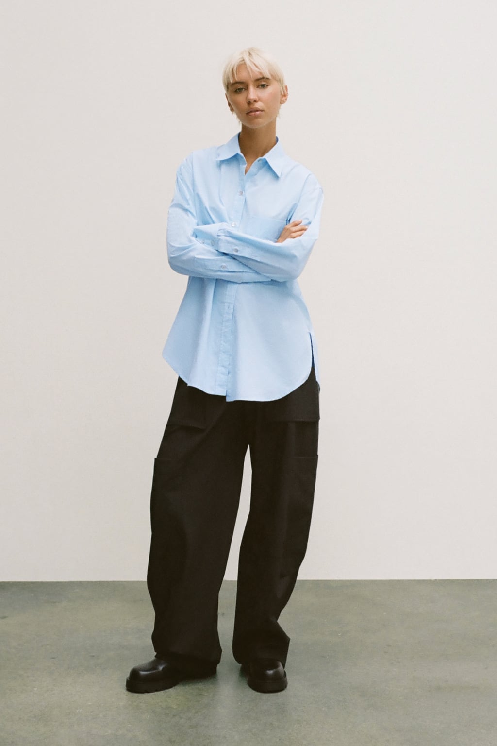 

Рубашка из поплина с карманом Zw Collection ZARA, синий