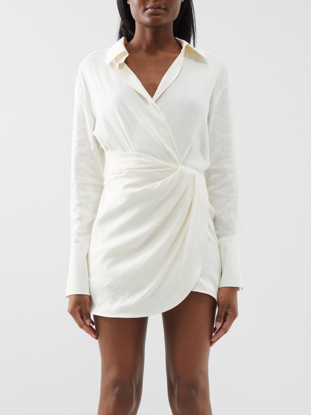 Платье-рубашка мини puno из смесового льна с запахом спереди GAUGE81, белый