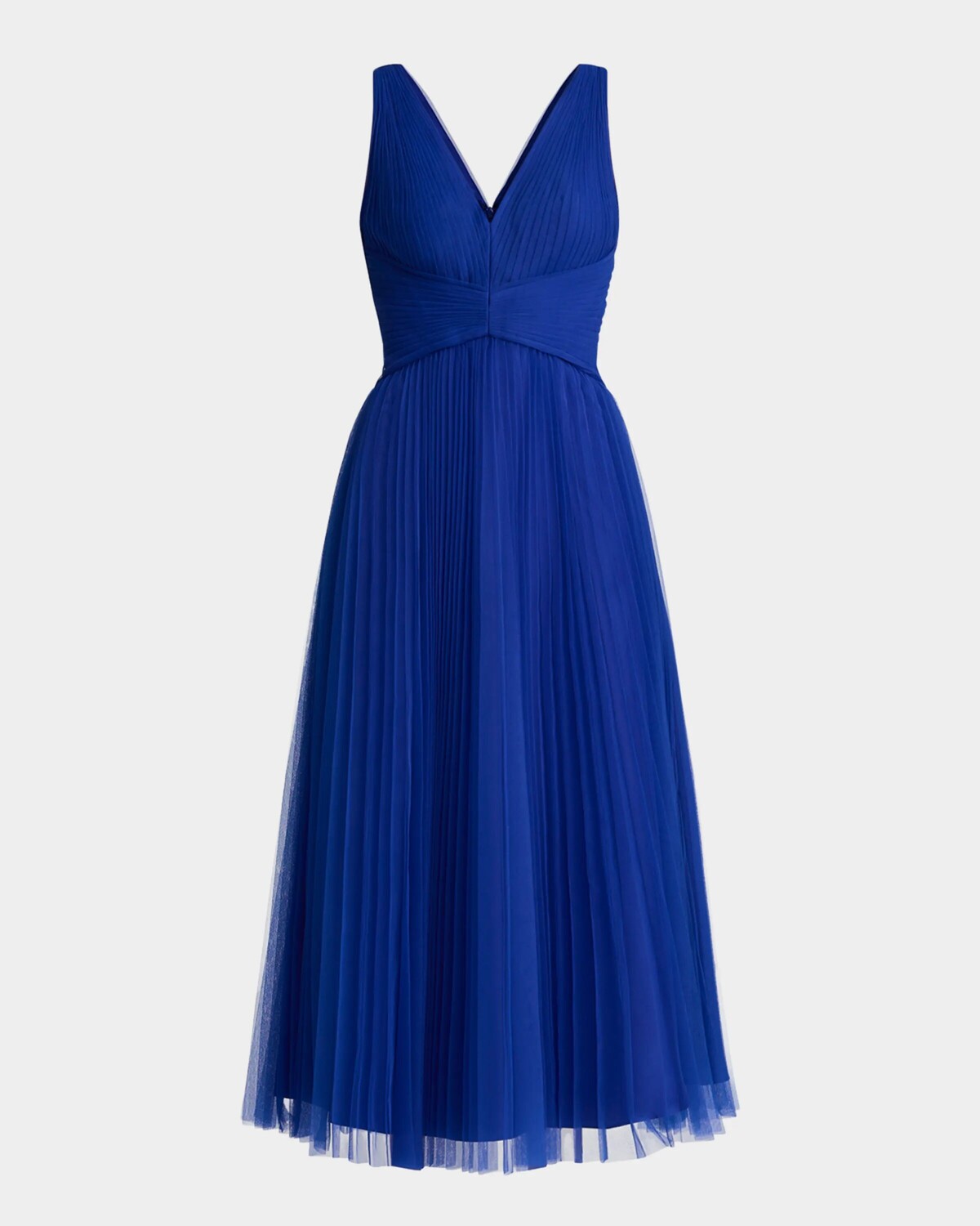 

Платье миди без рукавов со складками из тюля Zac Posen, синий