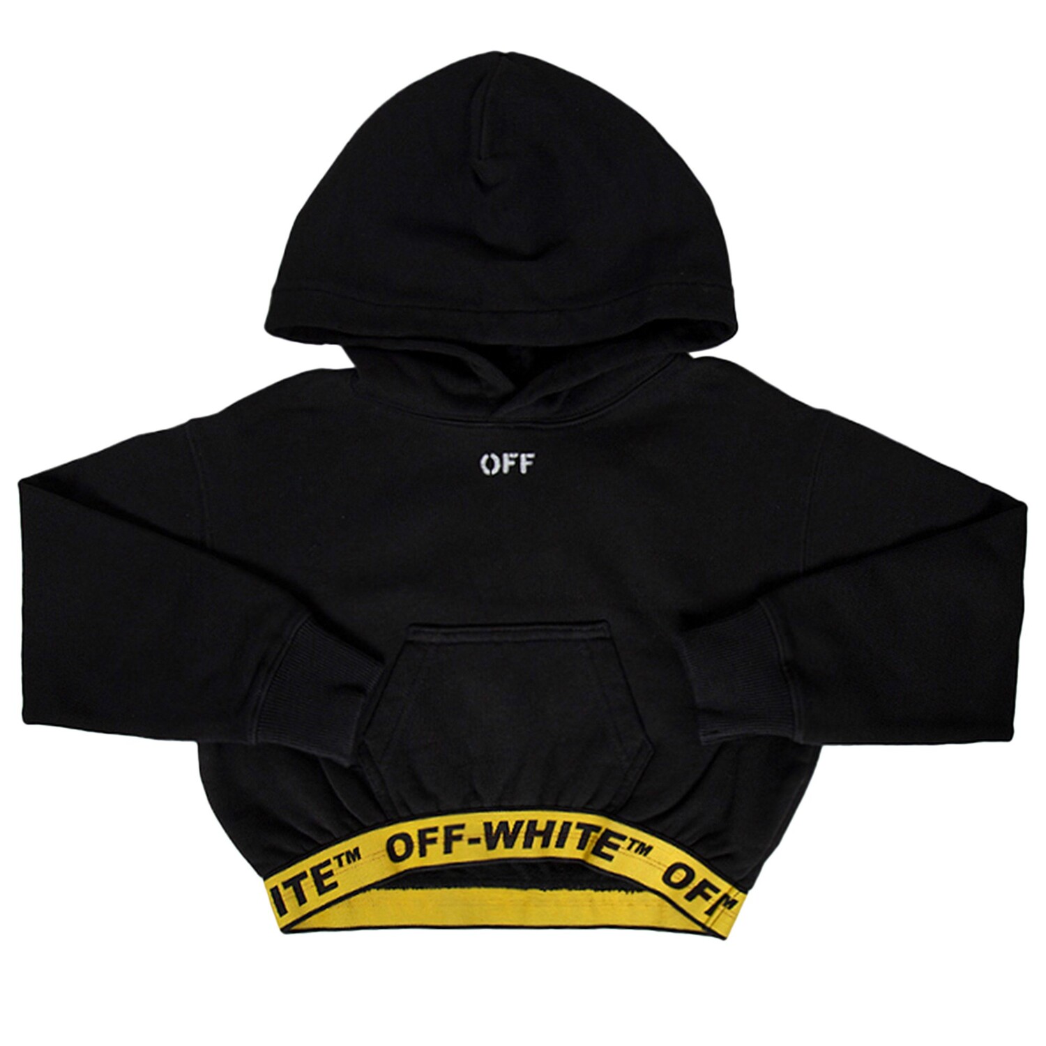

Off-White Kids Укороченная худи с логотипом в индустриальном стиле, цвет Черный/Желтый