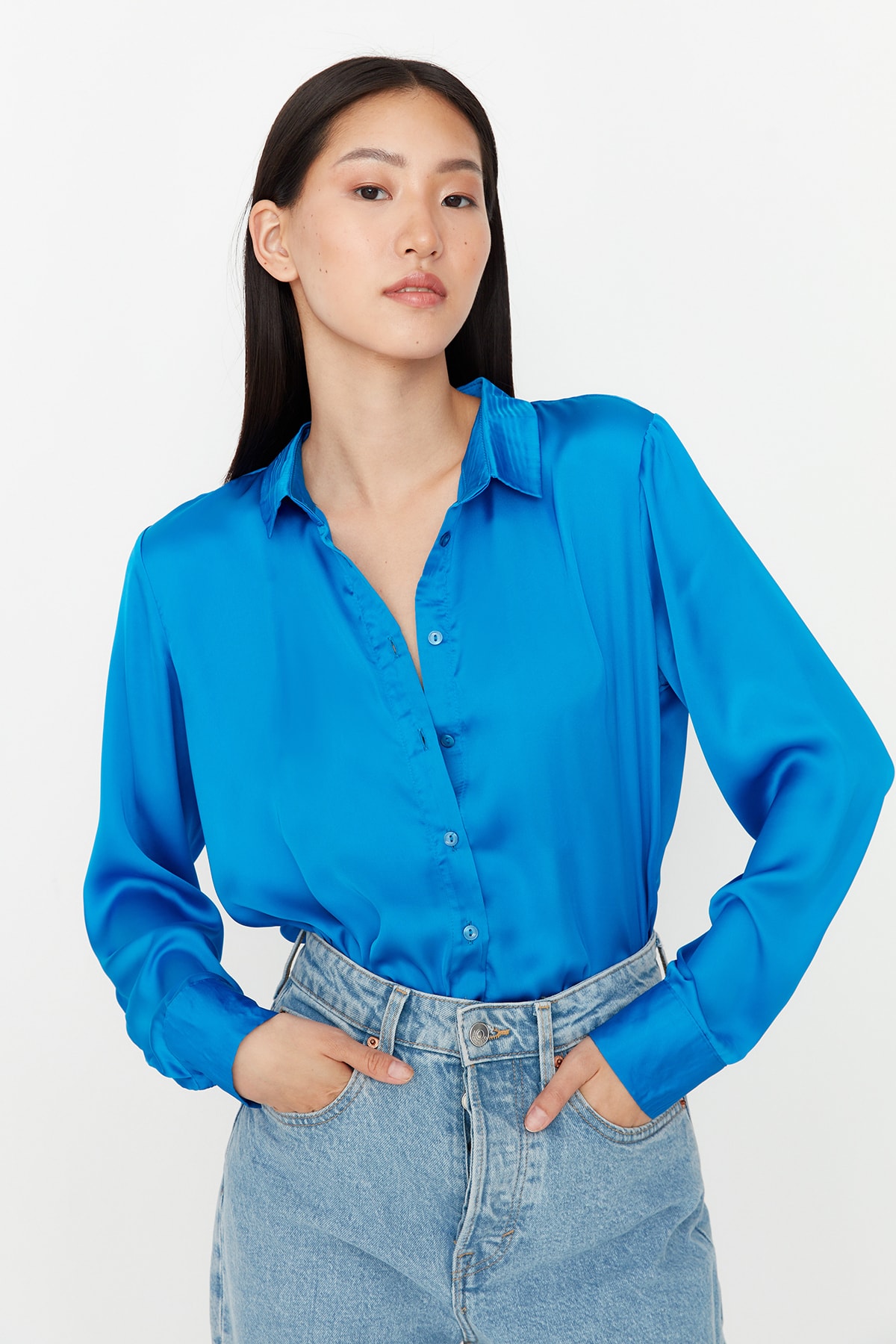 Рубашка – синяя – стандартного кроя Trendyol, синий