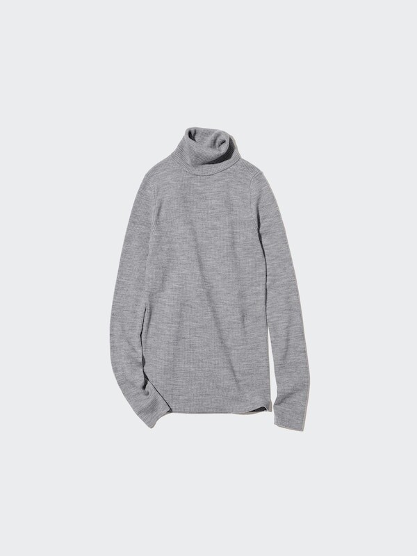 

Свитер w's extra fine с высоким воротом из мериноса в рубчик l / s для переноски Uniqlo, серый