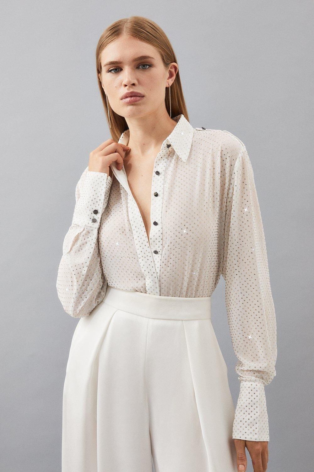 

Украшенная тканая рубашка Karen Millen, белый