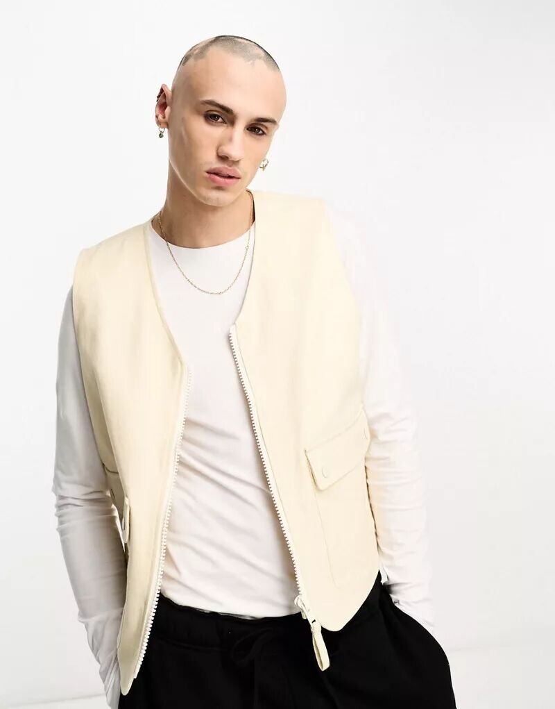 

Льняной жилет цвета экрю ASOS, Белый