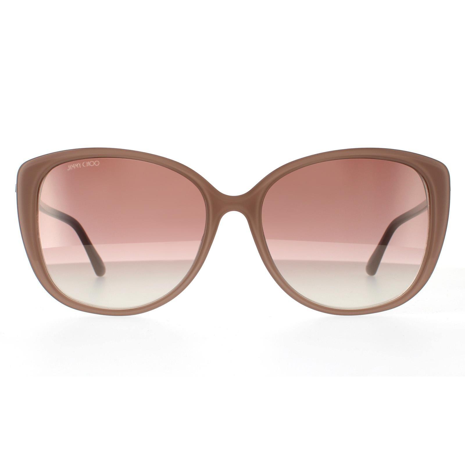Коричневые зеркальные солнцезащитные очки телесного цвета с блестками «кошачий глаз» телесного цвета и градиентом Jimmy Choo, бежевый цена и фото
