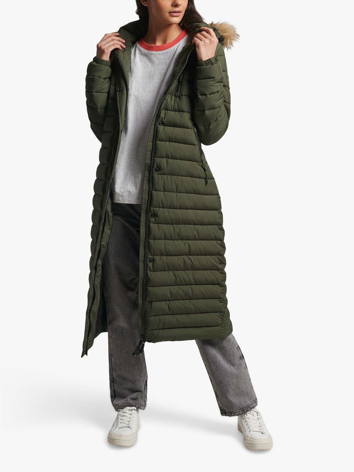 

Стеганое удлиненное пальто Superdry Fuji, цвет темный мох