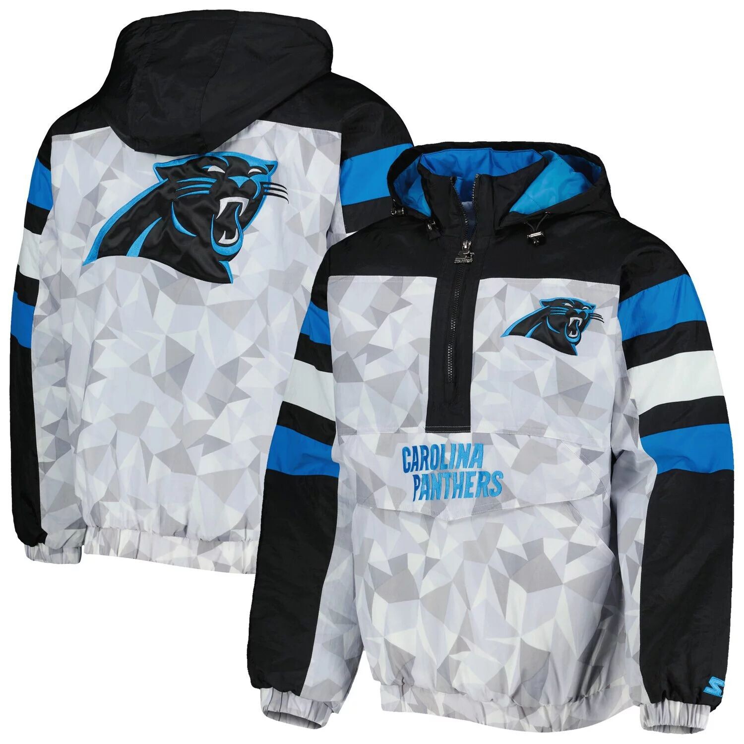 

Мужская белая/черная куртка Carolina Panthers Tuesday Night Gridiron Raglan с капюшоном и полумолнией Starter
