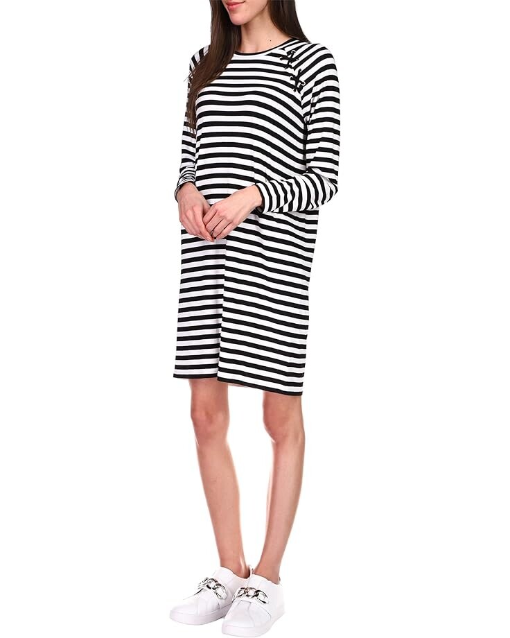 

Платье Michael Kors Stripe Lace-Up Long Sleeve Dress, черный/белый