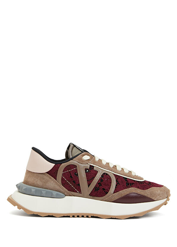 

Бордовые женские кожаные кроссовки Valentino Garavani, бежевый