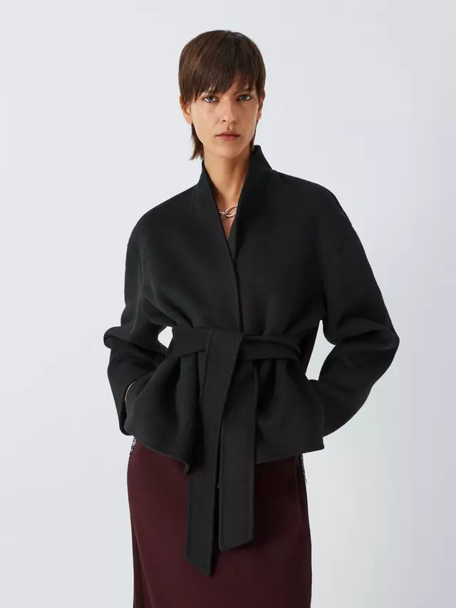 

Куртка John Lewis Wool Blend Crop Tie Front Wrap, черный