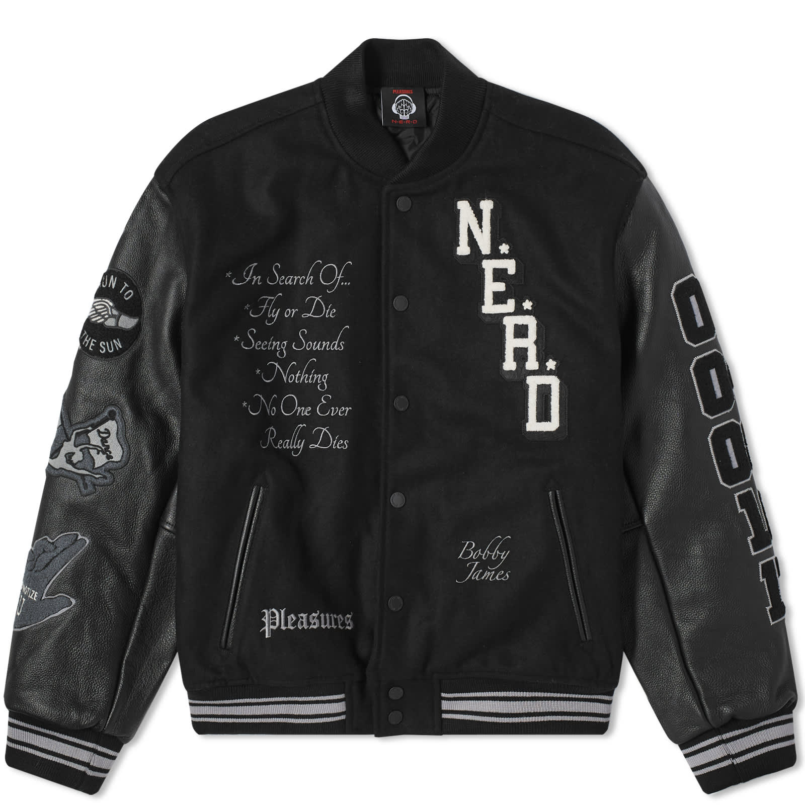Куртка Pleasures X N.E.R.D Varsity, черный куртка mishka retro destory varsity jacket navy m