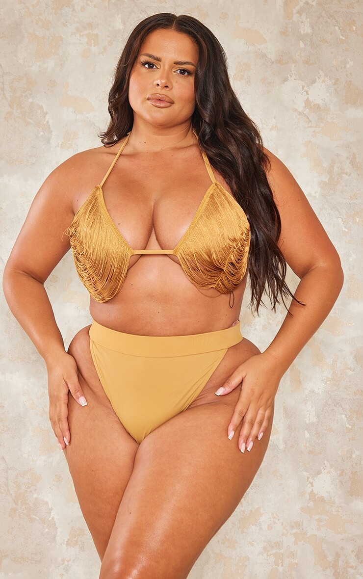 

PrettyLittleThing Верх бикини Plus с треугольными чашками и бахромой