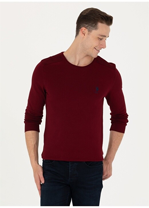 

Мужской бордово-красный мужской свитер с круглым вырезом U.S. Polo Assn.