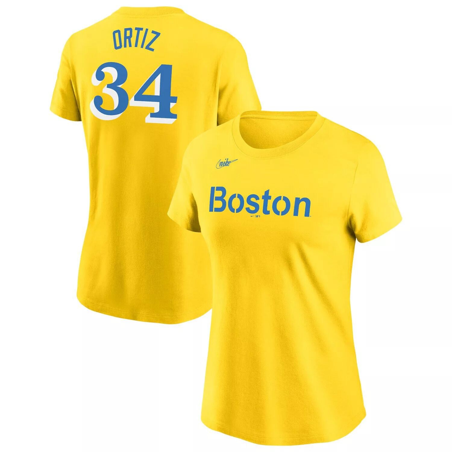 

Женская футболка с именем и номером Nike David Ortiz Gold Boston Red Sox City Connect Nike