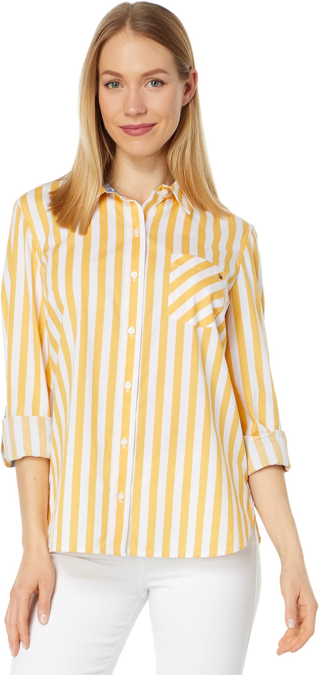 Рубашка в полоску Roll Tab Tommy Hilfiger, цвет Bi Stripe/Deep Maize/Bright White
