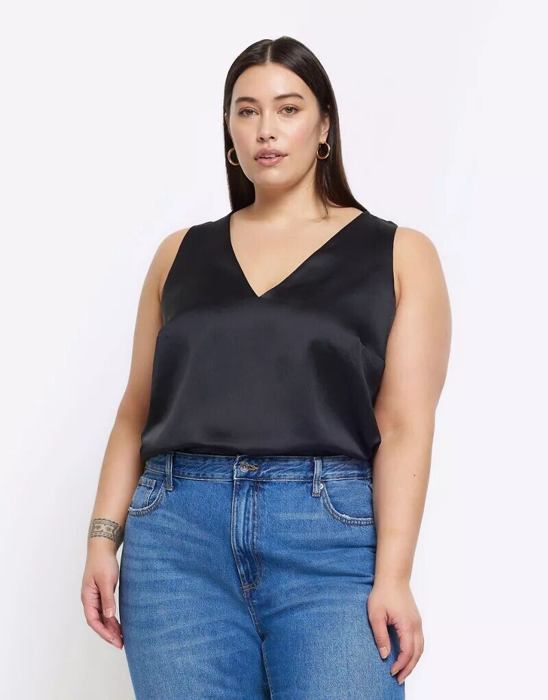 

Черная атласная майка River Island Plus