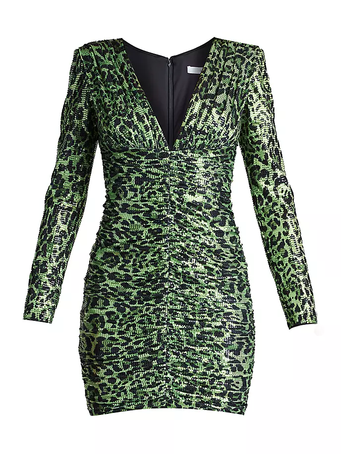 

Мини-платье с леопардовым принтом и пайетками Tadashi Shoji, цвет green leopard, Коричневый