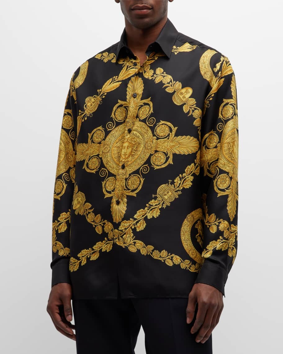 

Мужская шелковая спортивная рубашка с принтом наследия Versace