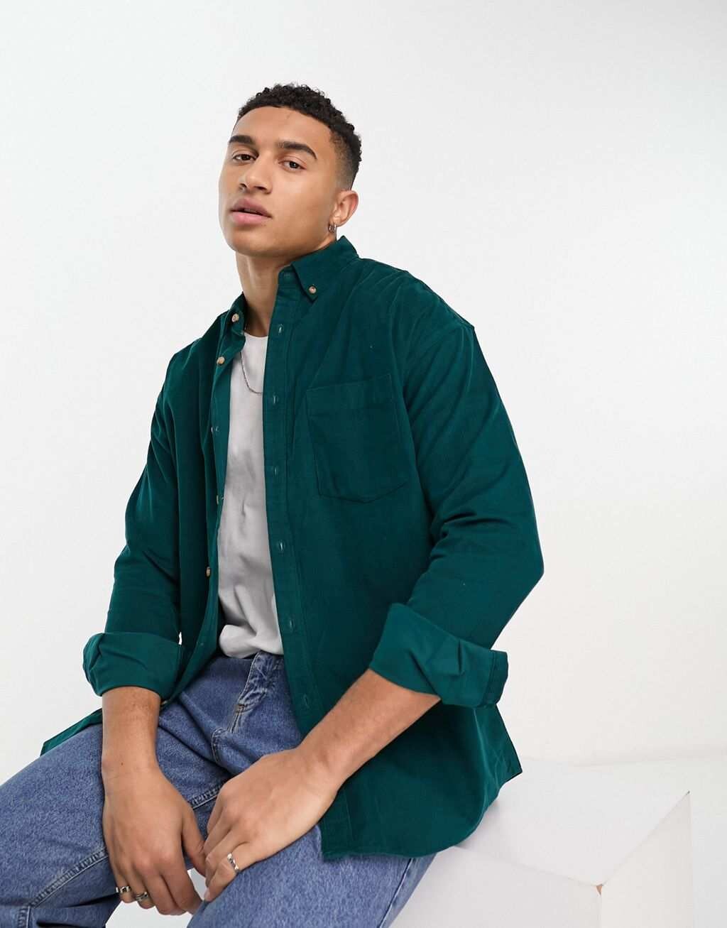 

Бирюзовая вельветовая рубашка оверсайз ASOS DESIGN
