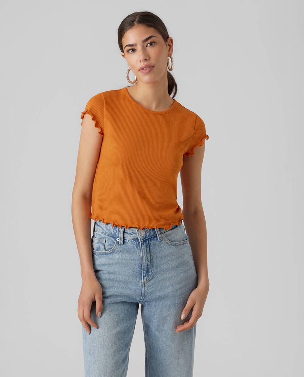 

Женский топ с короткими рукавами и рюшами Vero Moda, апельсин