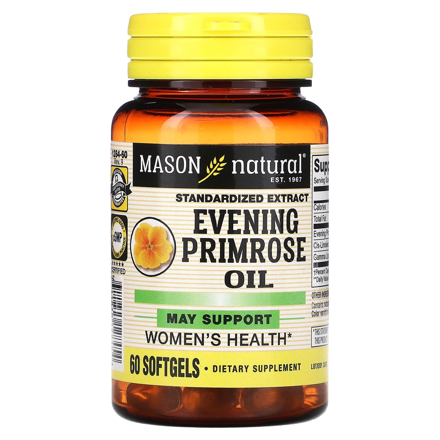

Масло вечерней примулы, 60 капсул, Mason Natural